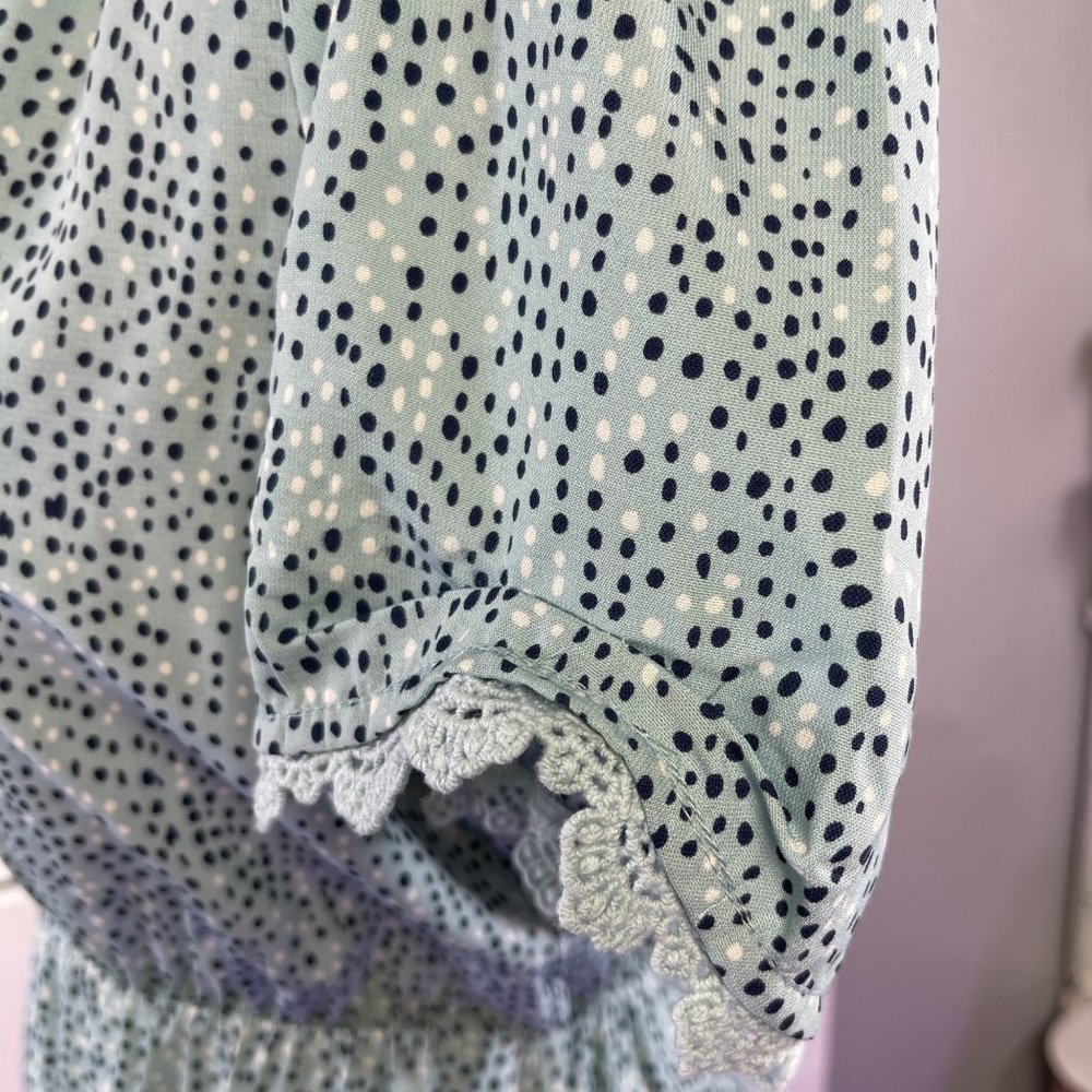 Collective Concepts Banana Republic Size Small Blue Polka Dot Dress Lace Trim - Picture 4 of 7